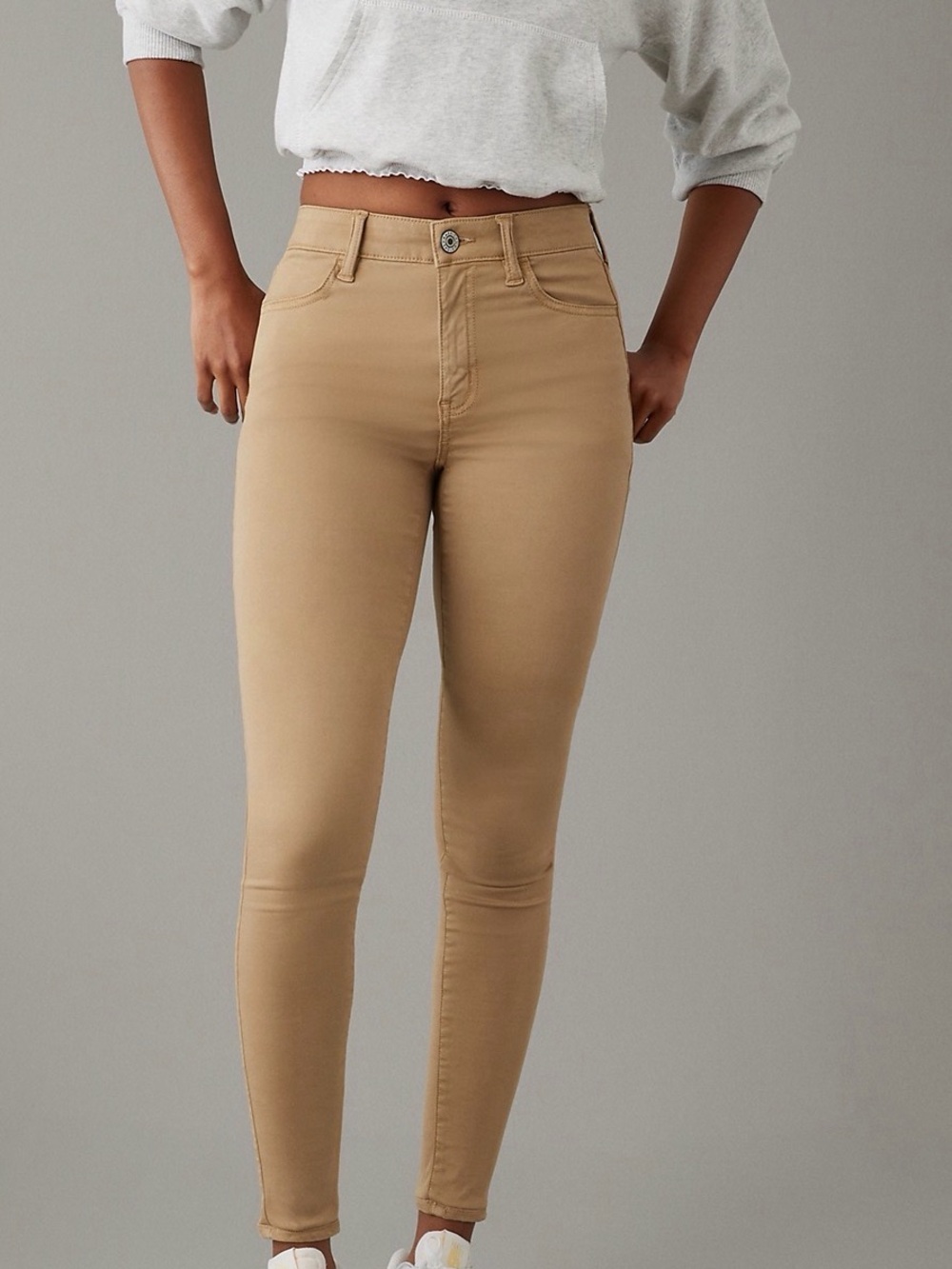 American Eagle High Rise Jegging Sz 14 (32W) Stretch Beige Khaki Pants